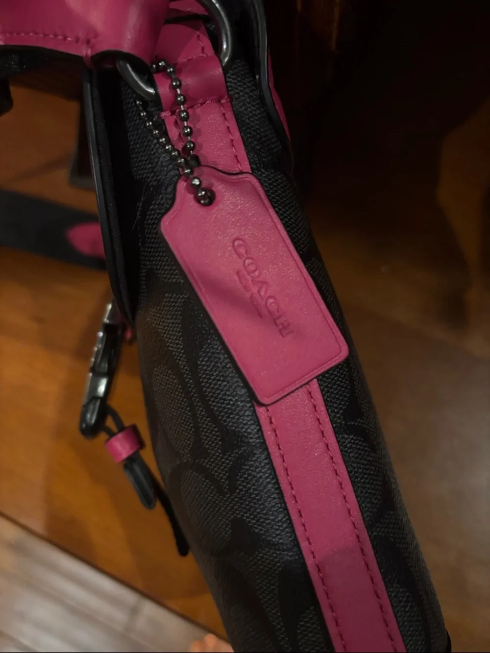 Coach Signature Crossbody Bag with Pink Leather Accents - Like New